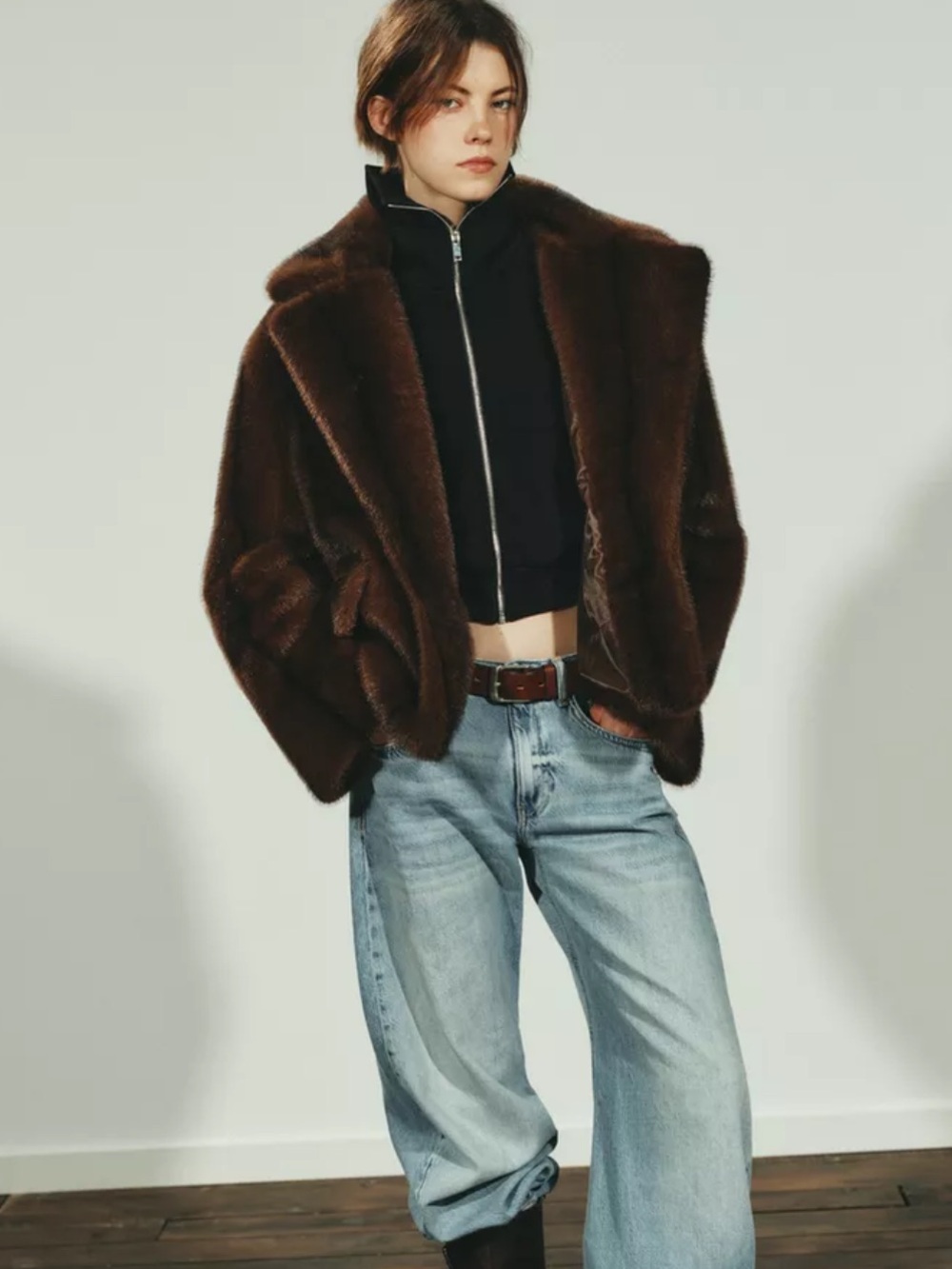 Zara Short Faux Fur Coat - Brown